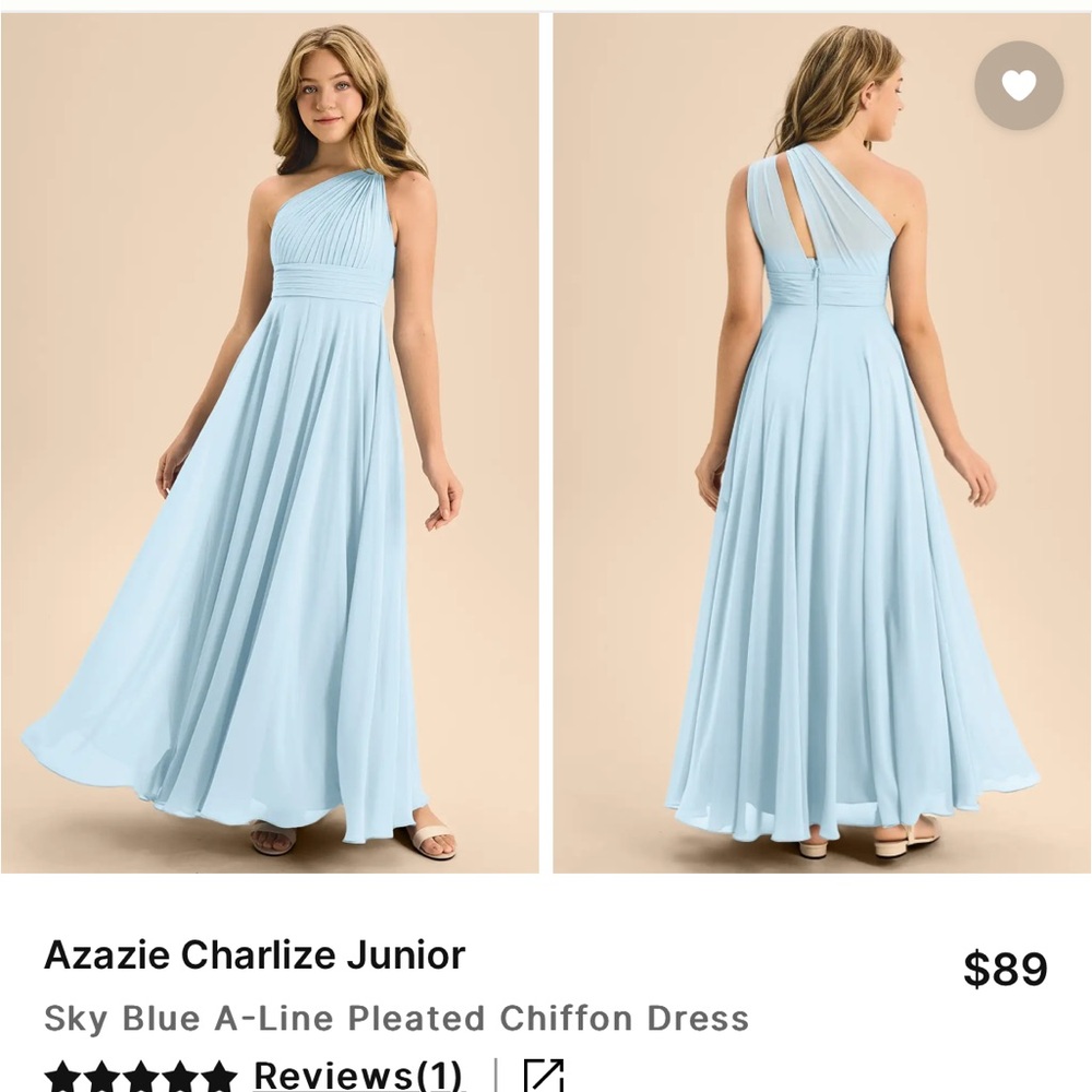 Azazie Sky Blue One-Shoulder Junior Chiffon Gown